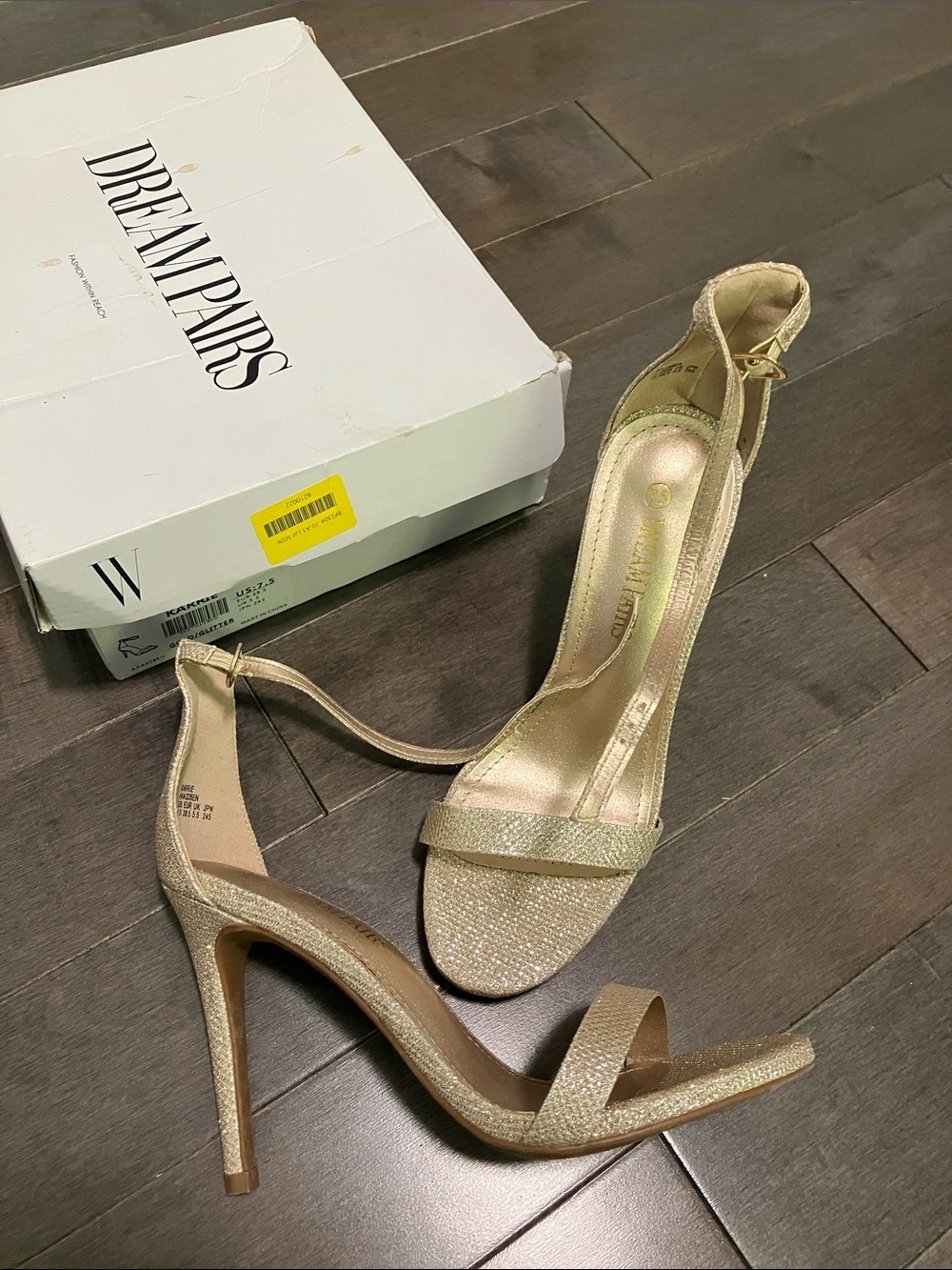 Dream Pairs Women's Champagne Gold Glitter Ankle-Strap Heels